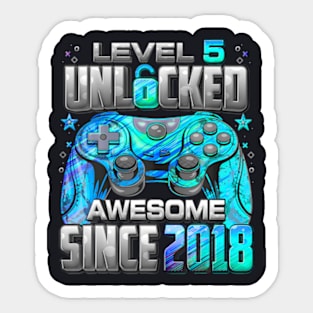 Level 5 Unlocked Awesome Since 2018 5Th Birthday Gaming Sticker